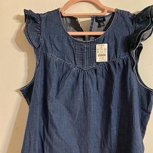 JCrew Denim Flutter Sleeve Top